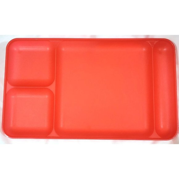 4 sheer TUPPERWARE DIVIDED DINING TRAYS stackable picnic lunch cafeteria camping - Picture 6 of 9